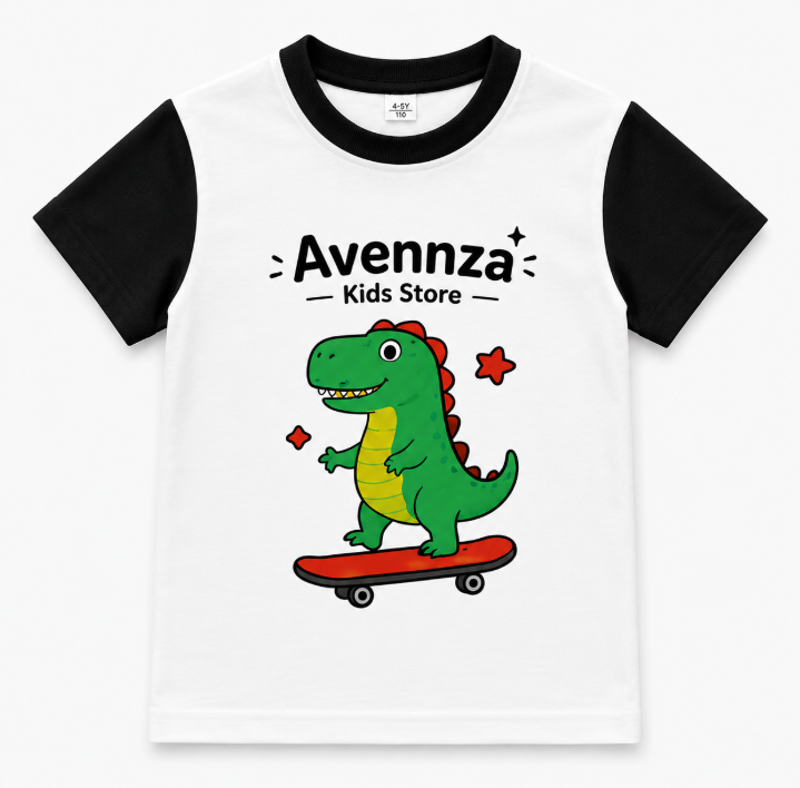 Avennza Classic Kids Cotton T-Shirt – Black & White Casual Tee