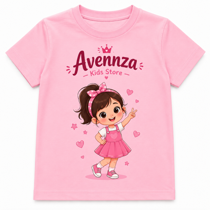 Avennza Cute Princess Kids T-Shirt – Premium Soft Cotton Pink Tee