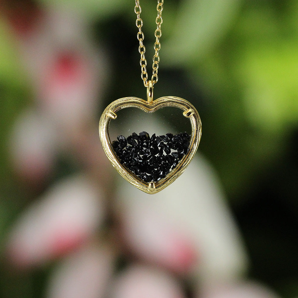 Heart Shaker Necklace with Black Spinel