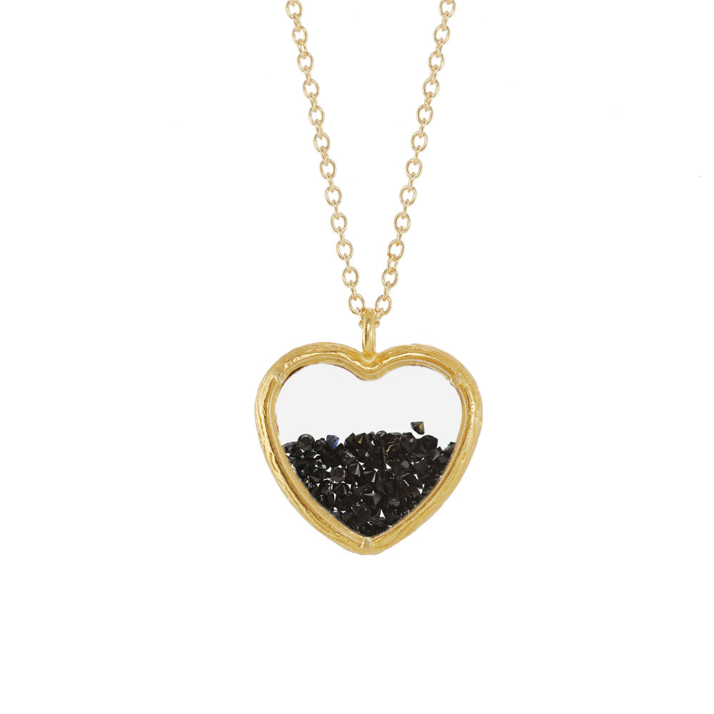Heart Shaker Necklace with Black Spinel