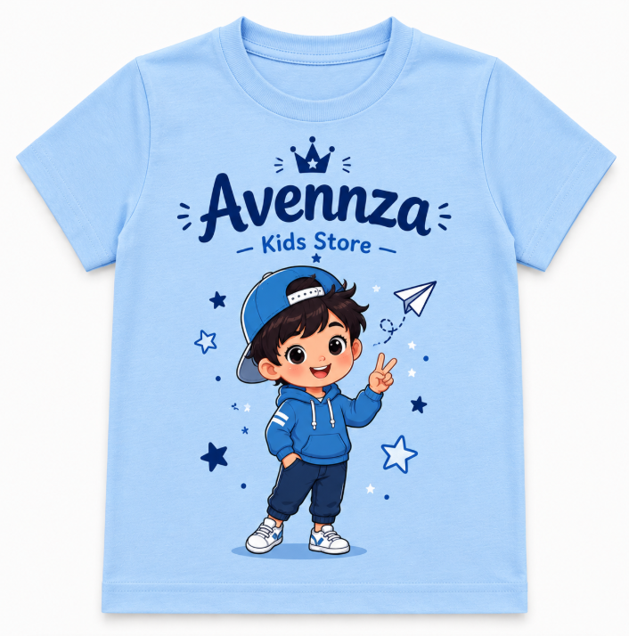 Avennza Little Dino Adventure Kids T-Shirt | Soft Cotton Graphic Tee for Boys