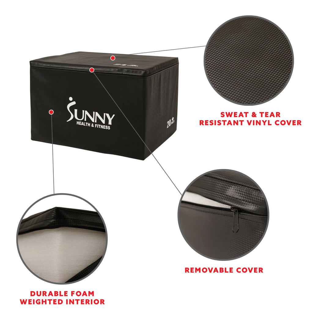Foam Plyo Box, 440 lb Weight Capacity w/ 3 in 1 Height Adjustment - 30"/24"/20"