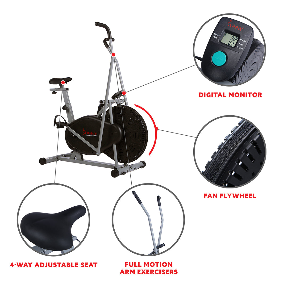 Air Resistance Hybrid Upright Exercise Bike w/ Arm Exercisers