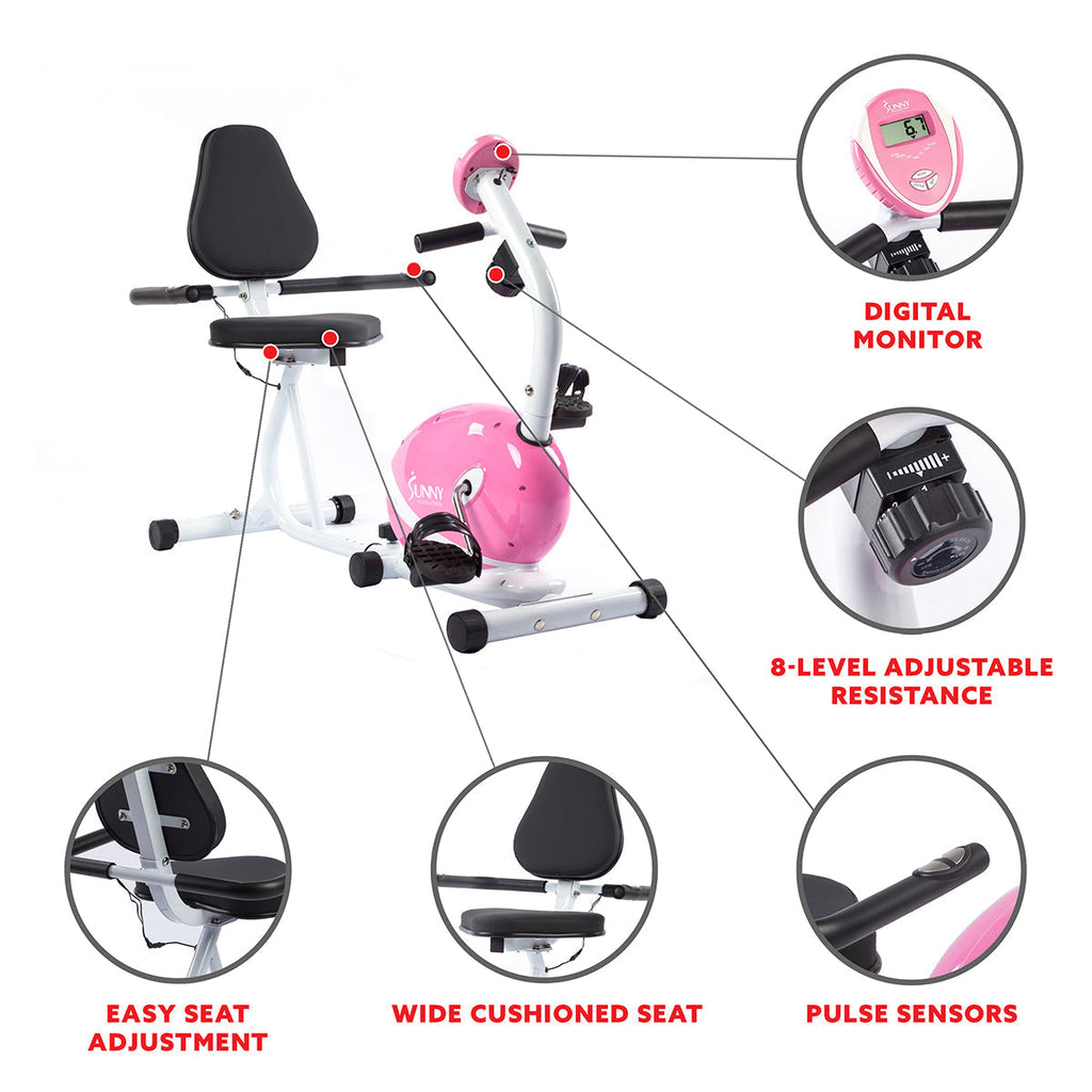 Magnetic Recumbent Bike Exercise Bike, 220lb Capacity, Monitor, Pulse Rate Monitoring
