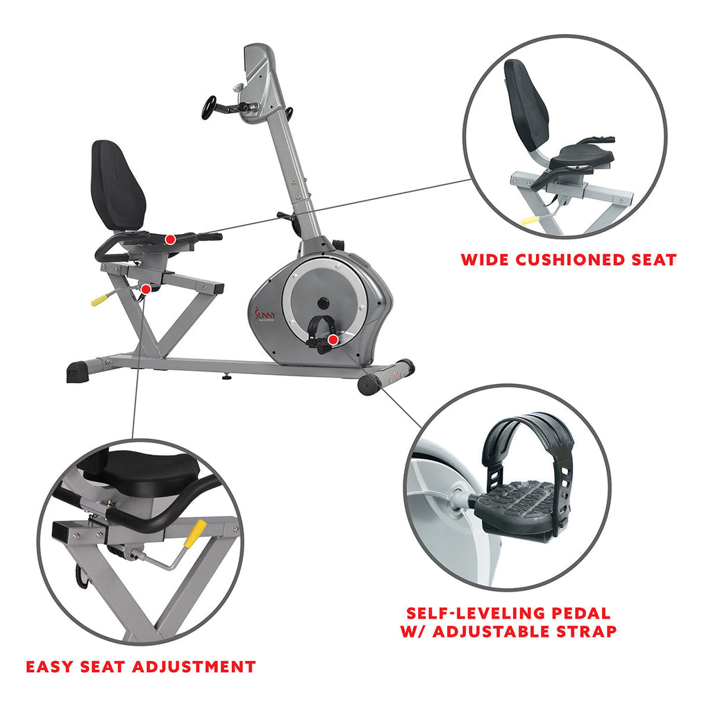 Magnetic Recumbent Exercise Bike, 350 lb High Weight Capacity, Arm Exercisers, Monitor, Pulse Rate