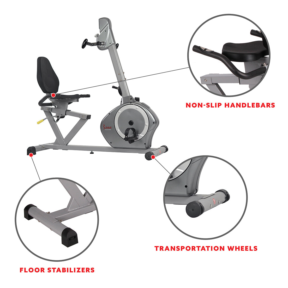 Magnetic Recumbent Exercise Bike, 350 lb High Weight Capacity, Arm Exercisers, Monitor, Pulse Rate