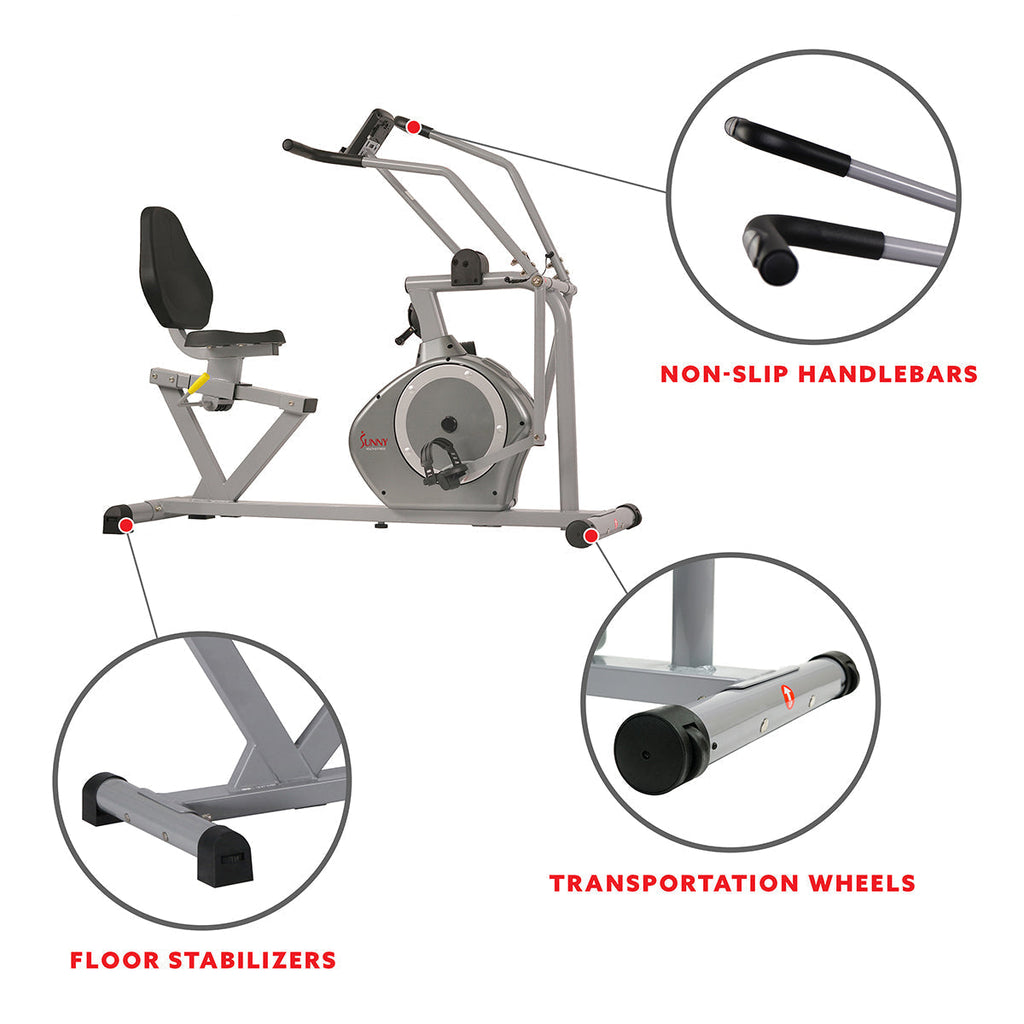 Magnetic Recumbent Exercise Bike, 350lb High Weight Capacity, Arm Exercisers, Monitor, Pulse Rate