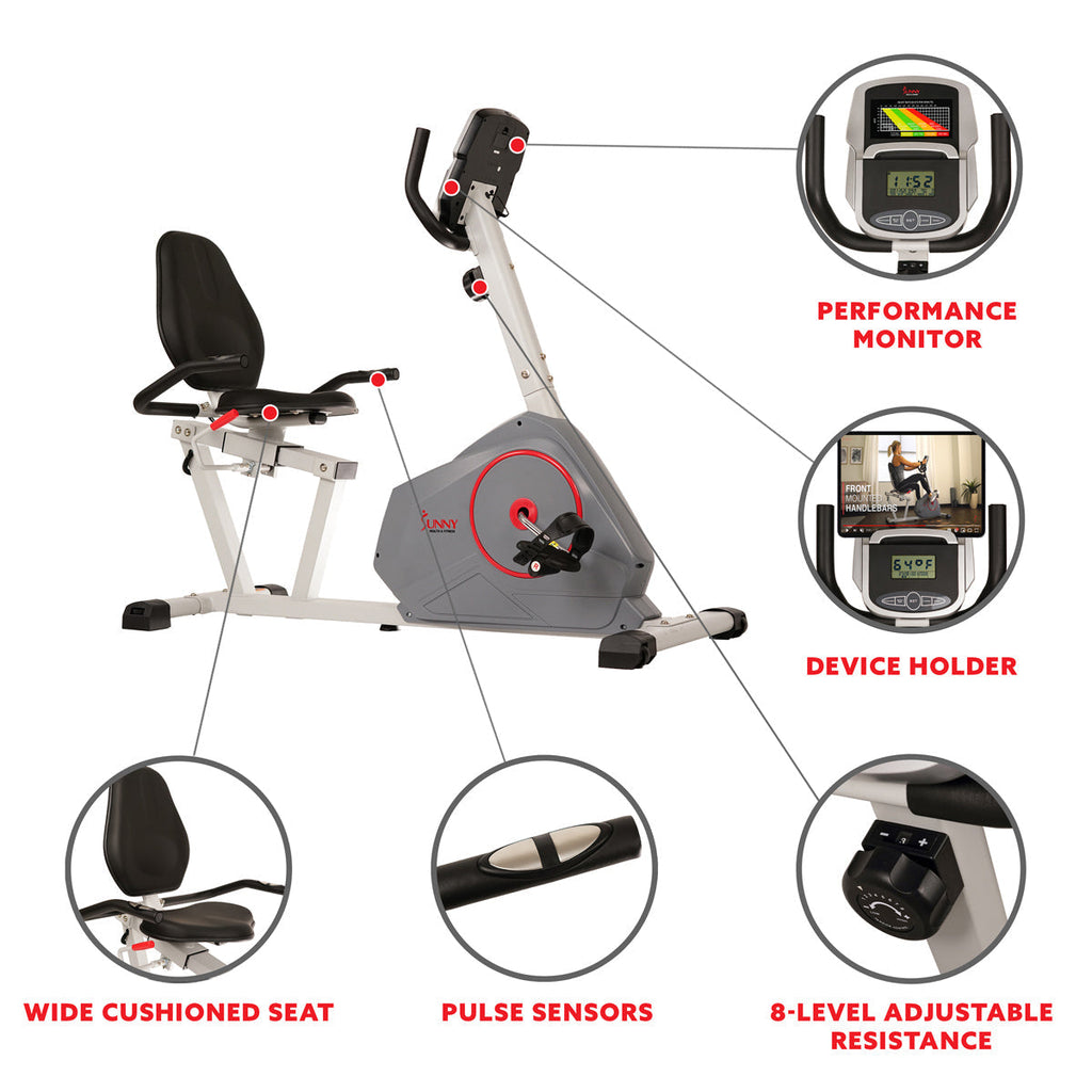 Magnetic Recumbent Exercise Bike with Silent Belt Drive, Performance Monitor, BMI Calculator