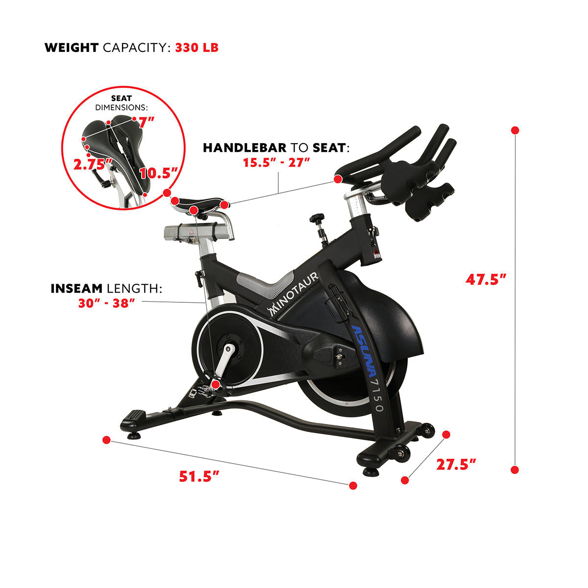 Minotaur Cycle Exercise Bike - Magnetic Belt Drive High Weight Capacity Indoor Cycling Bike