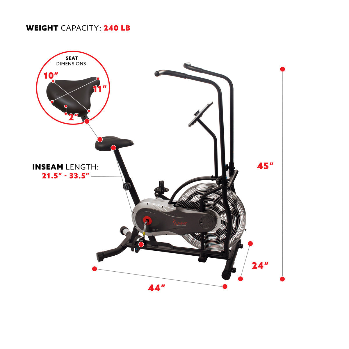 Zephyr Air Bike, Fan Exercise Bike w/ Unlimited Resistance, Adjustable Handlebars