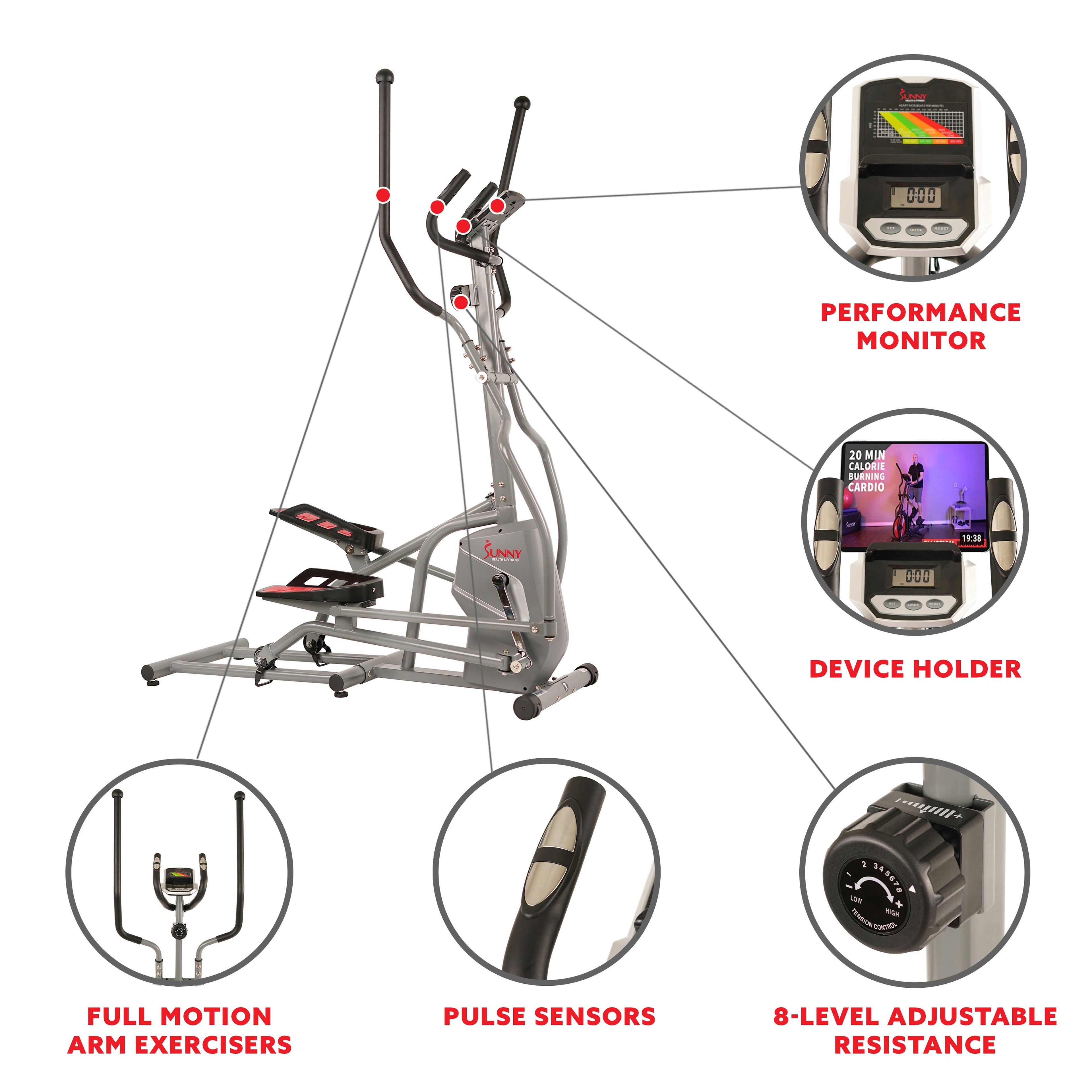 Magnetic Elliptical Trainer Elliptical Machine w/ Device Holder, LCD Monitor and Heart Rate Monitor