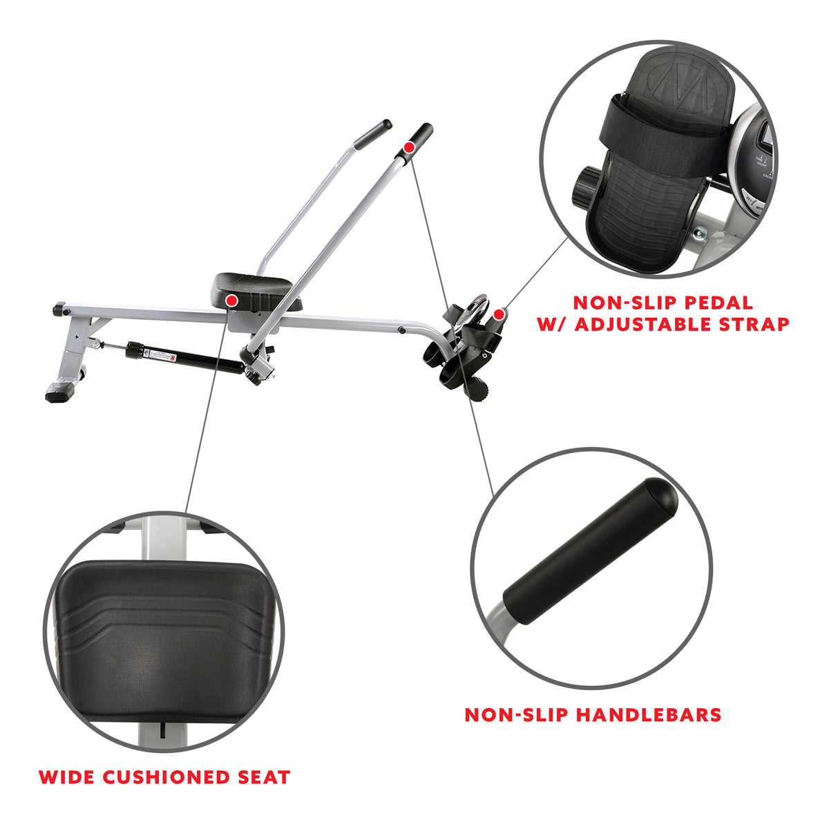 Full Motion Rowing Machine Rower w/ 350 lb Weight Capacity and LCD Monitor