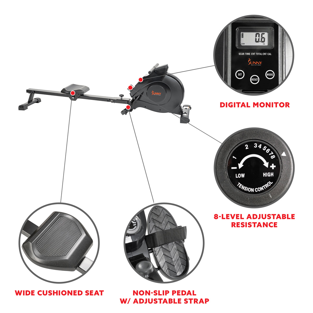 Magnetic Rowing Machine - Black