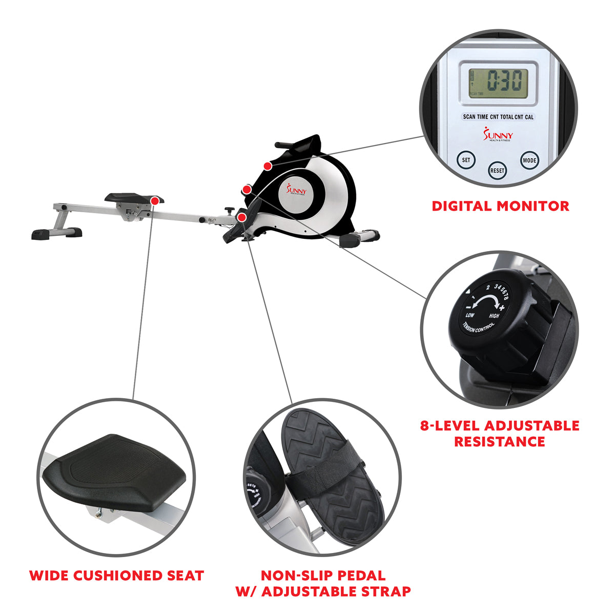 Magnetic Rowing Machine - Silver