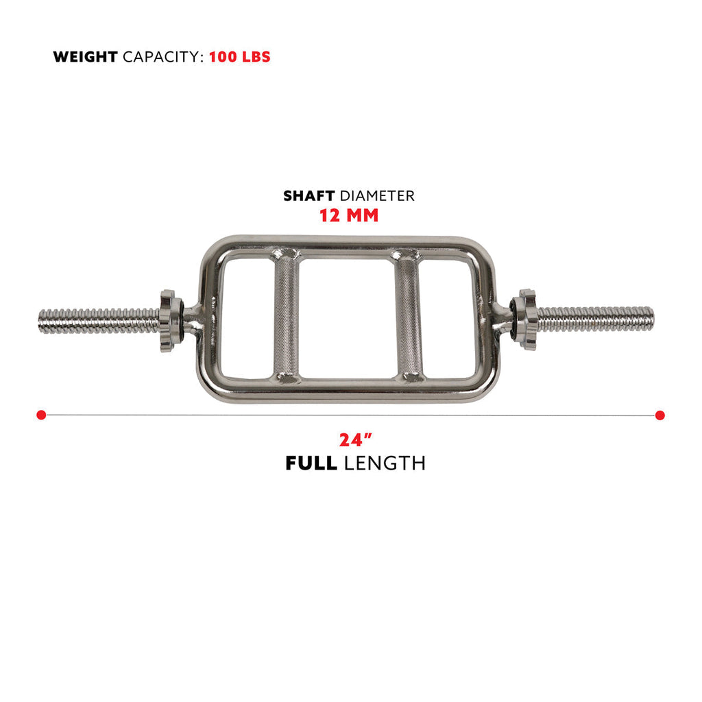 24 in Threaded Solid Chrome Tricep Bar w/ Ring Collars