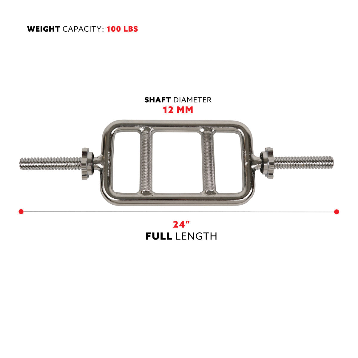 24 in Threaded Solid Chrome Tricep Bar w/ Ring Collars
