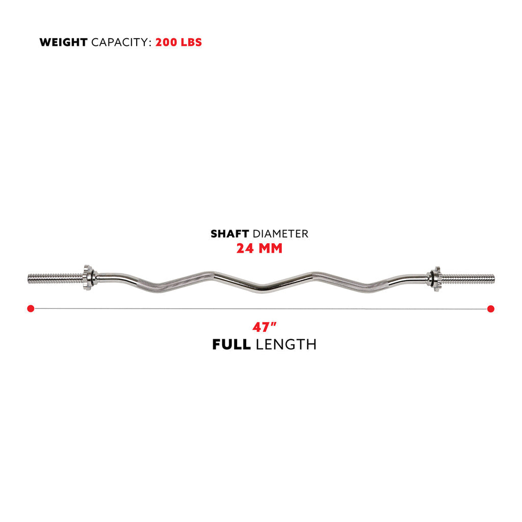 47 in Threaded Chrome Curl Bar w/ Ring Collars