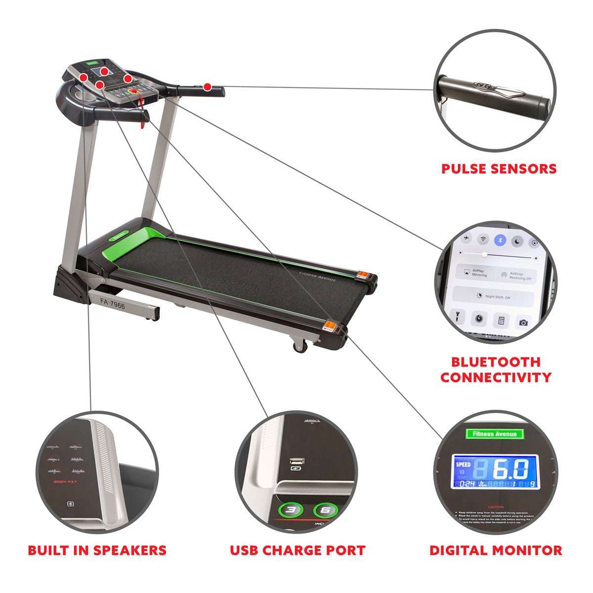 Fitness Avenue Automated Incline Treadmill with Bluetooth Speakers by Sunny Health & Fitness