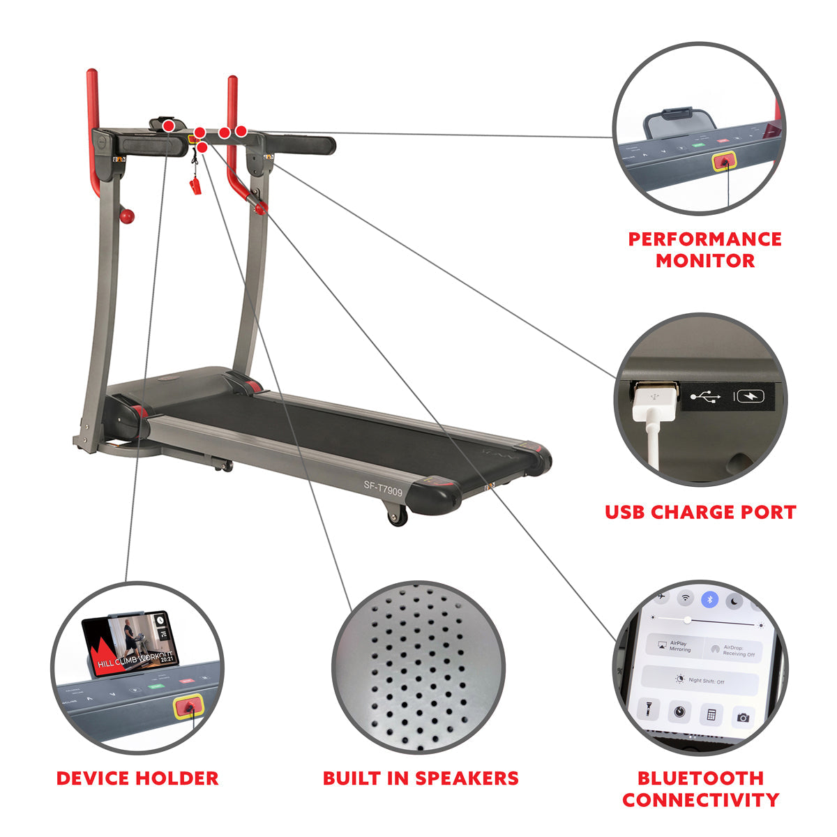 Incline Treadmill with Bluetooth Speakers and USB Charging Function