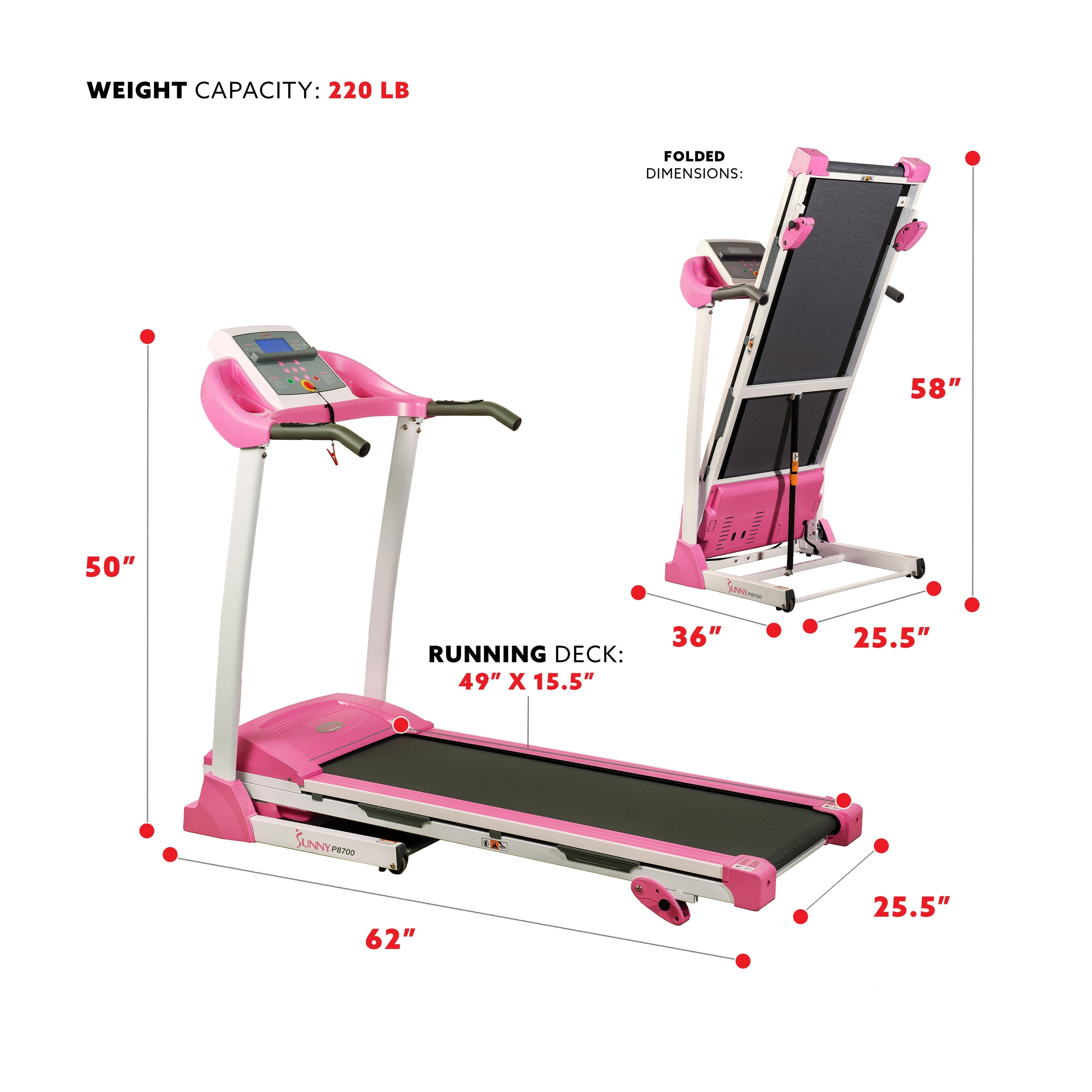 Pink Treadmill w/ Manual Incline and LCD Display